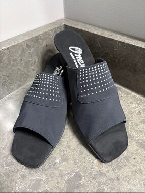 Onex Black Studded Open-Toe Mule Slides